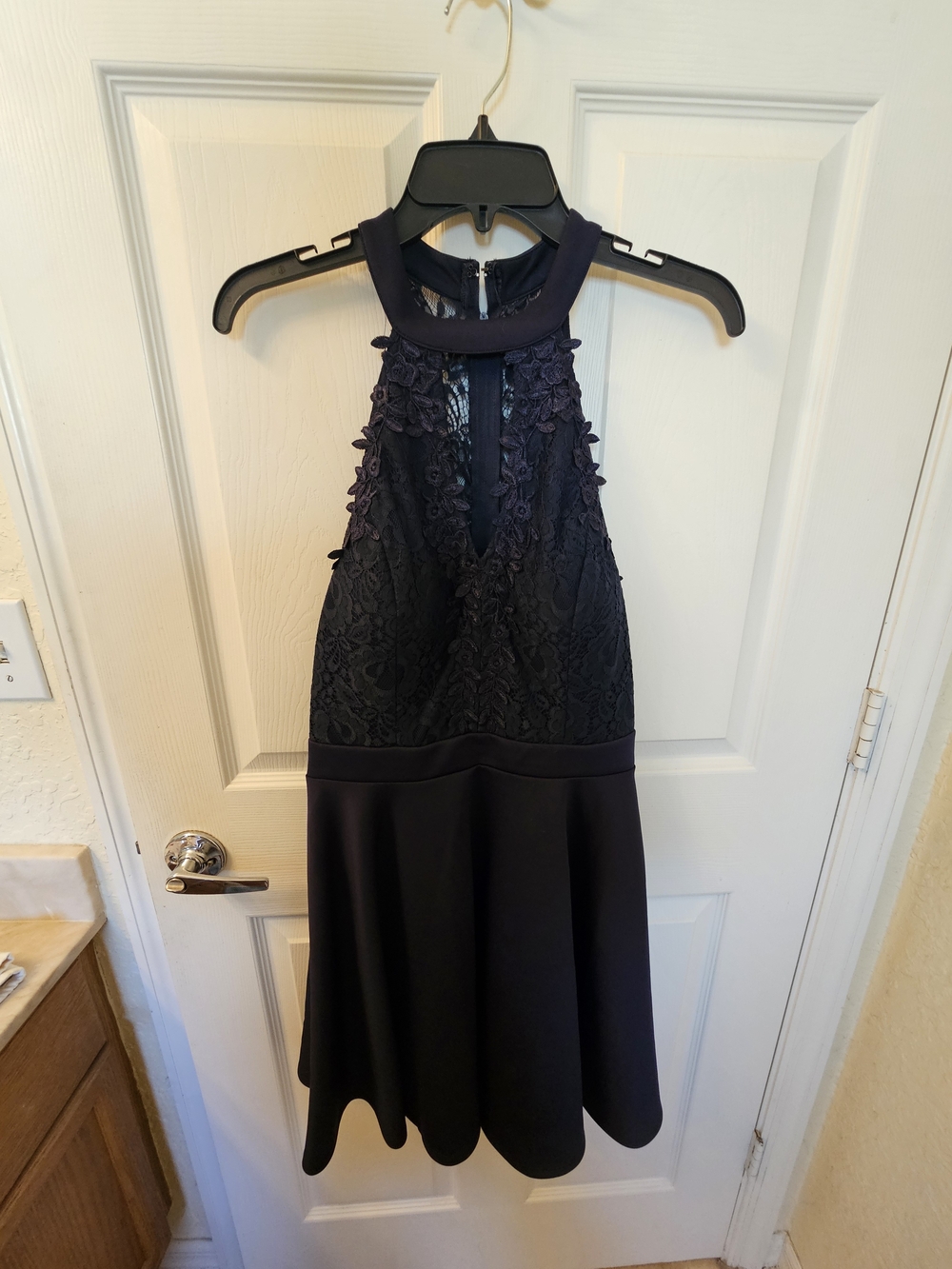 Jodi Kristopher Navy One-Shoulder Lace Fit-and-Flare Dress